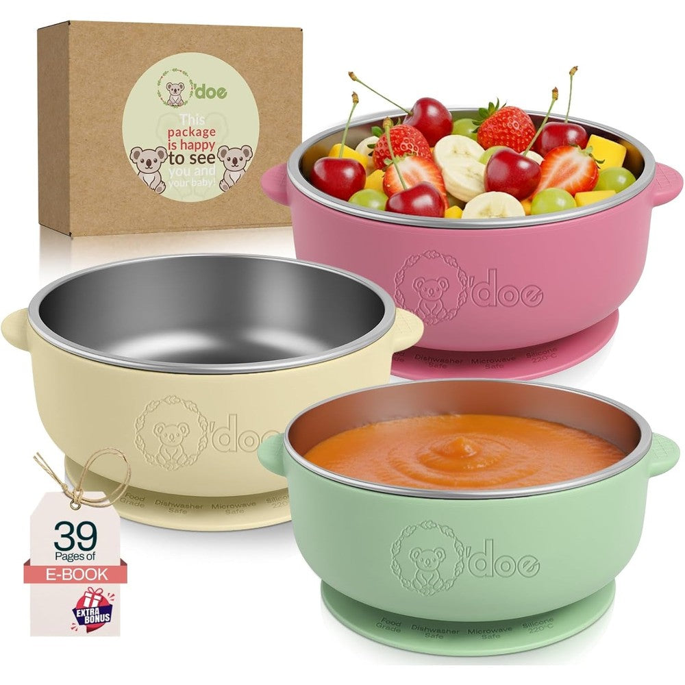 O'doe stainless steel baby suction bowl set front view