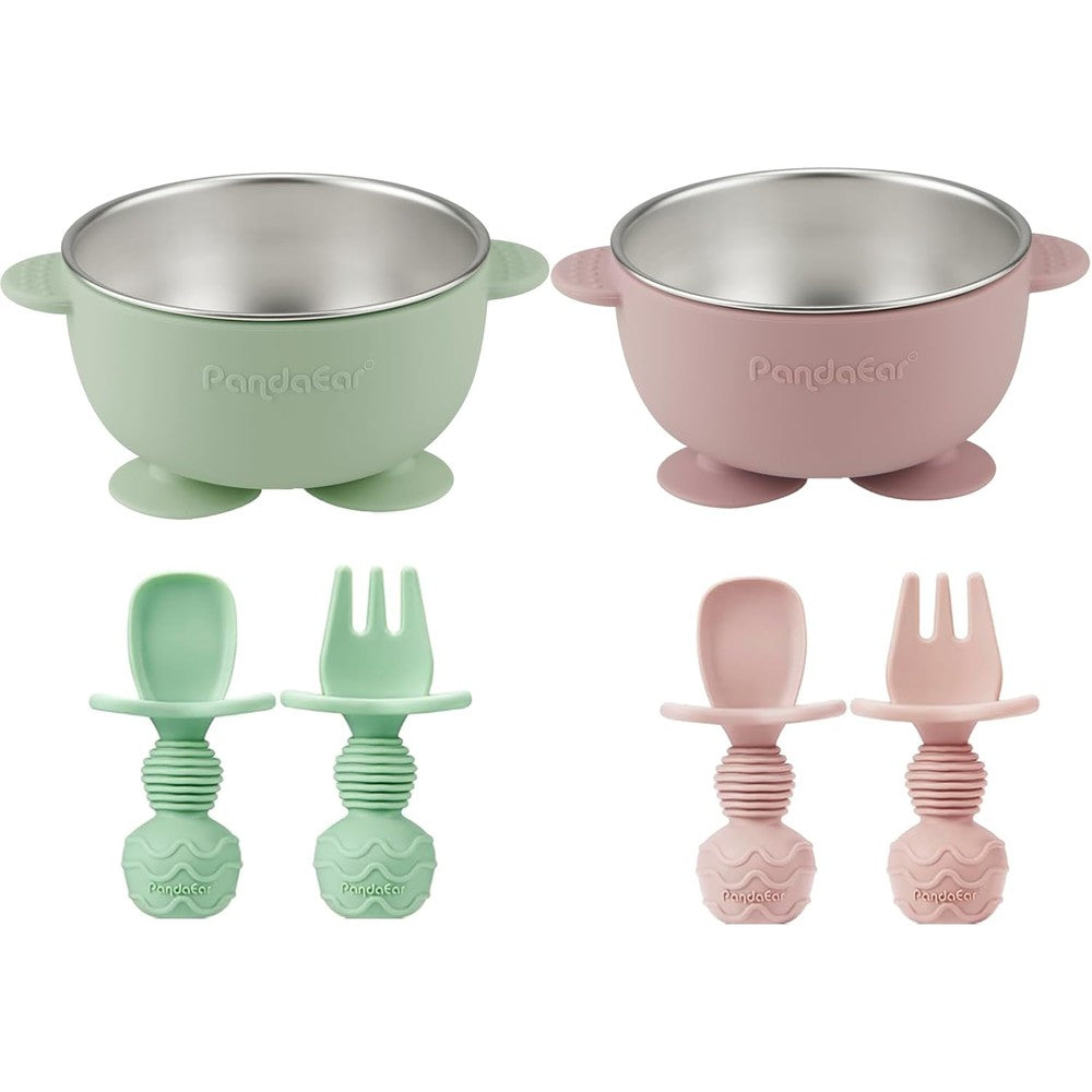 PandaEar stainless steel baby suction bowl set with silicone utensils