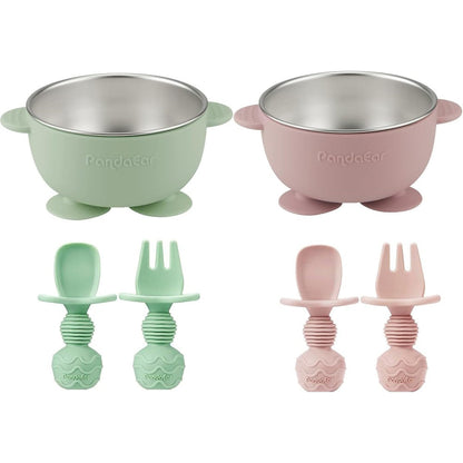PandaEar stainless steel baby suction bowl set with silicone utensils