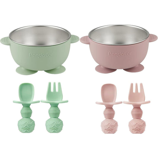 PandaEar stainless steel baby suction bowl set with silicone utensils