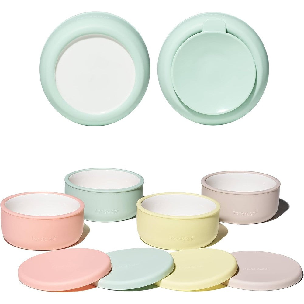 Pandaloo porcelain kids bowls with silicone sleeve and lid set of four