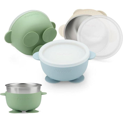 PandaEar stainless steel baby suction bowls set front view