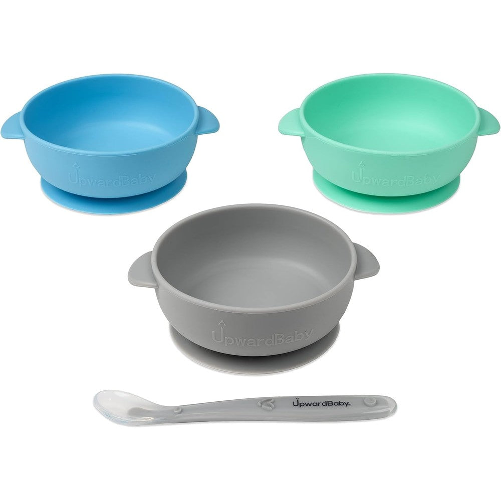 UpwardBaby silicone suction baby bowls and spoon front view