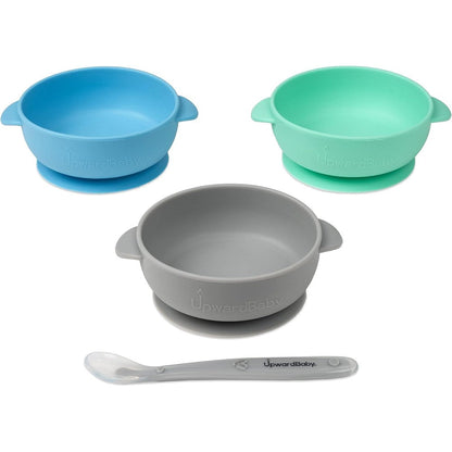 UpwardBaby silicone suction baby bowls and spoon front view