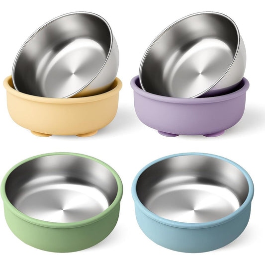 Mity Rain 4-pack stainless steel baby bowls with suction base front view