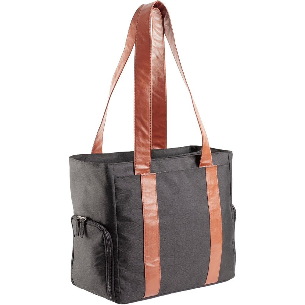 Dr. Brown's Breast Pump Carryall Tote front view showing gray fabric design and shoulder straps