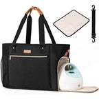 Babeyer breast pump bag and diaper tote in black front view showing quilted exterior style