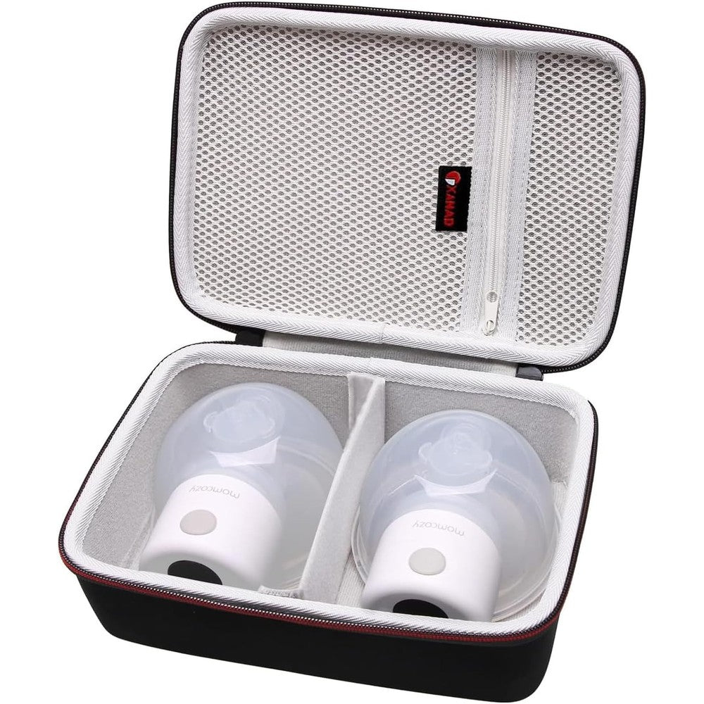 XANAD hard case for Momcozy wearable breast pump front view showing gray shockproof exterior