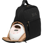 Sarah Wells Fiona breast pump backpack black front view showcasing sleek neoprene texture