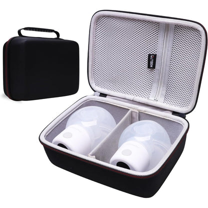 L LTGEM wearable breast pump hard case front view showing black protective shell.