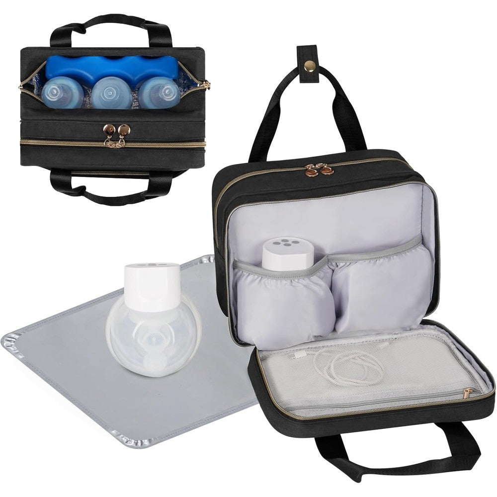 Phoebus Baby wearable breast pump bag front view in classic black