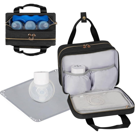 Phoebus Baby wearable breast pump bag front view in classic black
