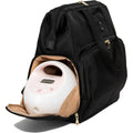 Sarah Wells Norah breast pump backpack in black front view showing wide open frame.