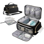 Phoebus Baby breast pump bag front view in black color showing sleek exterior design