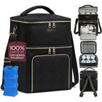 Castal breast pump bag front view black quilted insulated travel tote