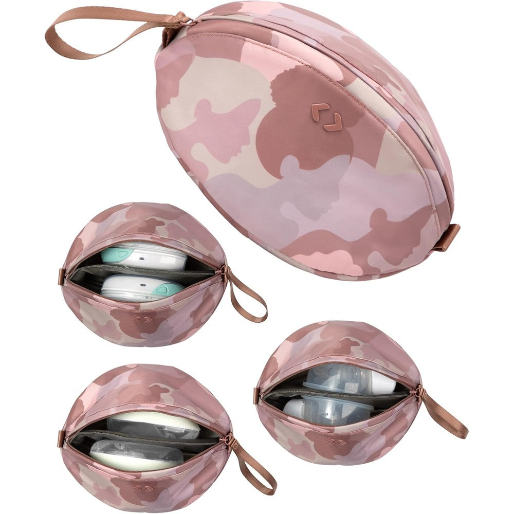 Idaho Jones Wearable Breast Pump Bag front view of the beige small travel carrying case with wrist strap