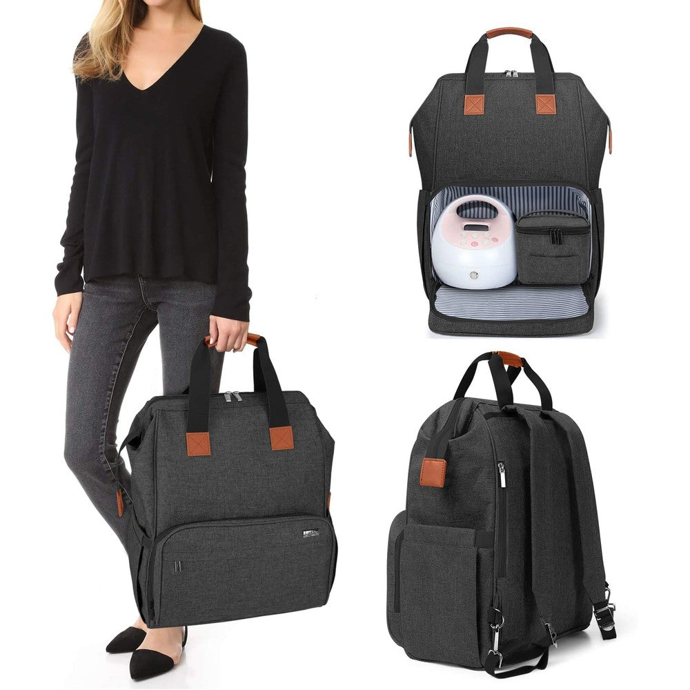Luxja breast pump bag front view in black color for working mothers.