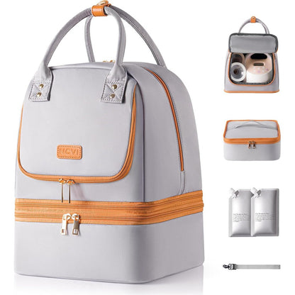 NCVI breast pump bag front view in premium grey color showing double layer construction