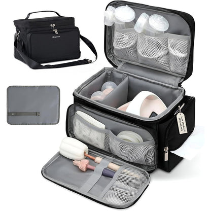 GDNasist breast pump bag front view black travel backpack for mothers