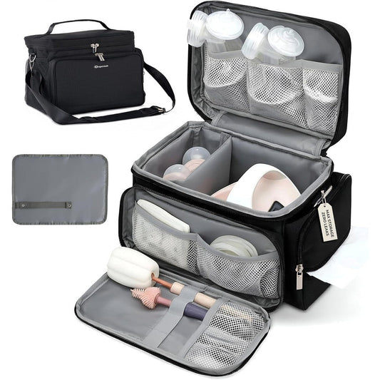 GDNasist breast pump bag front view black travel backpack for mothers