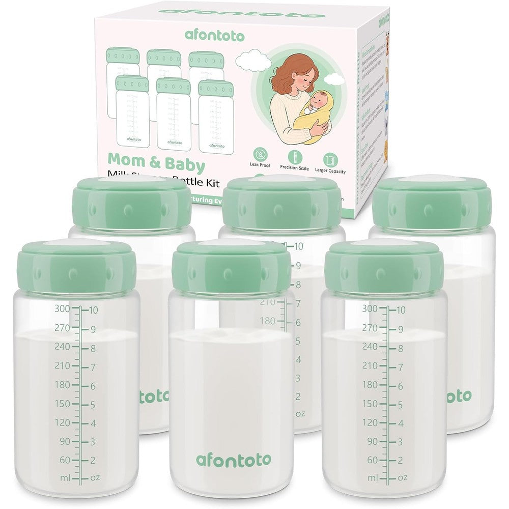 Afontoto 6 piece breastmilk storage bottle set front view