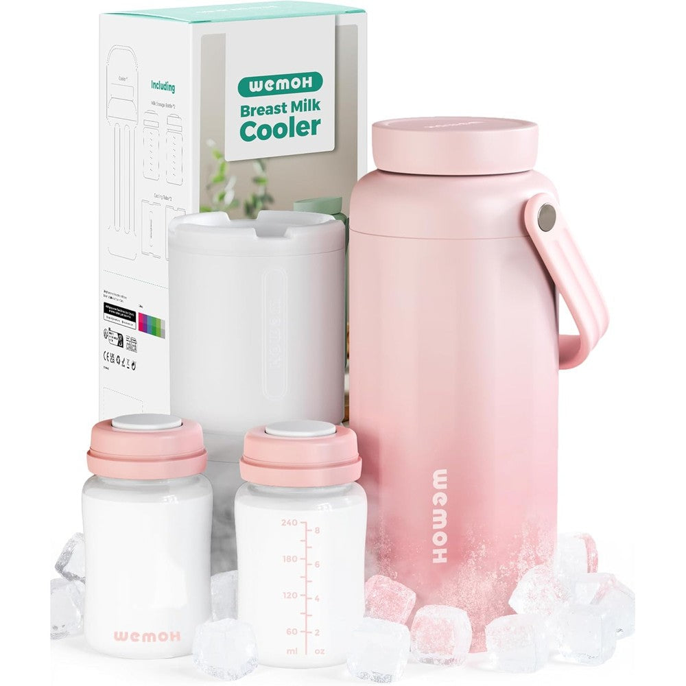 Wemoh breast milk cooler bottle pink front view
