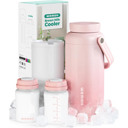Wemoh breast milk cooler bottle pink front view