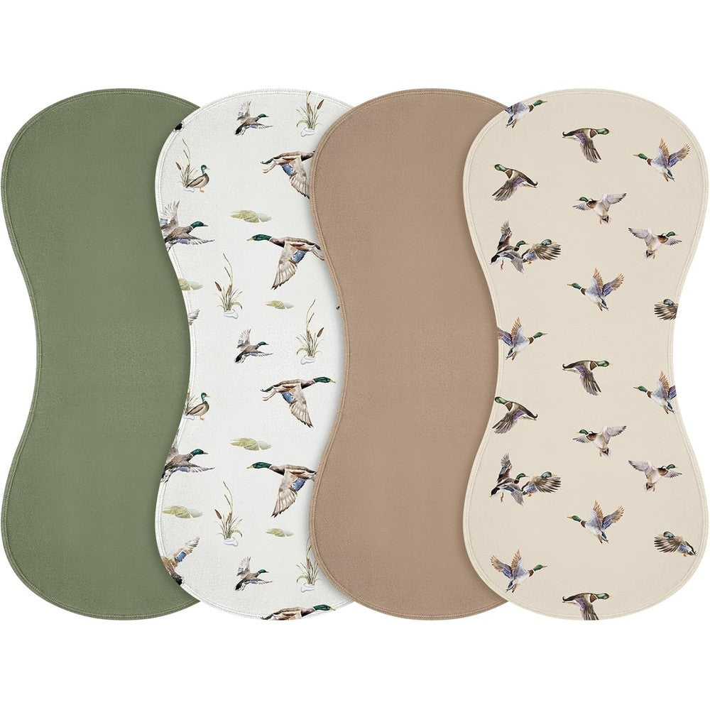 Boao Mallard Duck Baby Burp Cloths pack of 4 front view showcasing duck hunting patterns.