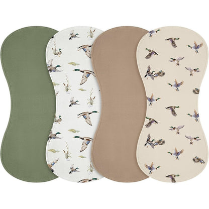 Boao Mallard Duck Baby Burp Cloths pack of 4 front view showcasing duck hunting patterns.