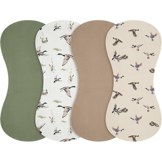 Boao Mallard Duck Baby Burp Cloths pack of 4 front view showcasing duck hunting patterns.