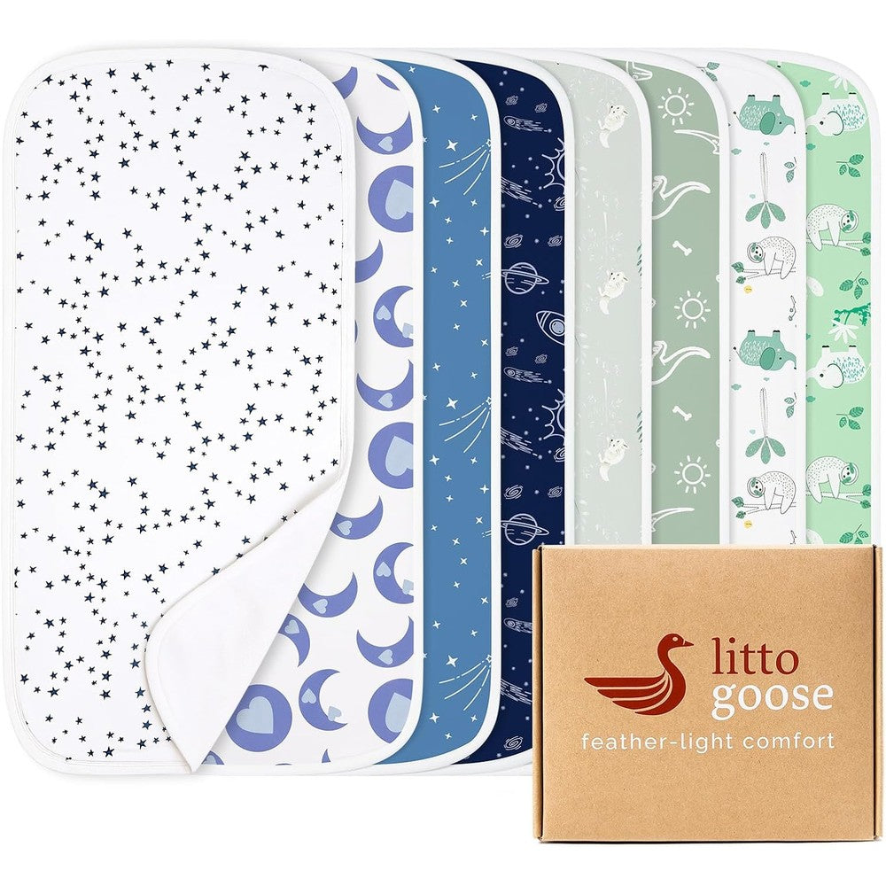 Littogoose premium waterproof baby burp cloths 8 pack front view showcasing soft fleece fabric.
