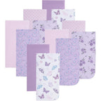 Everyday Kids 12 Pack Burp Cloths for Baby Girl front view showing butterfly and floral prints