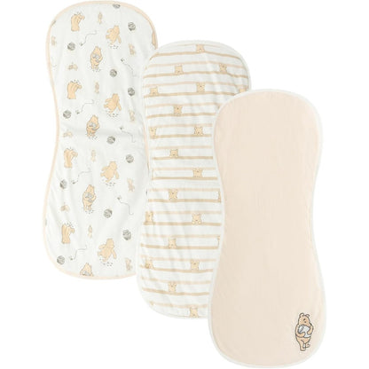 Disney Baby Winnie the Pooh burp cloths three pack front view showing beige character prints.