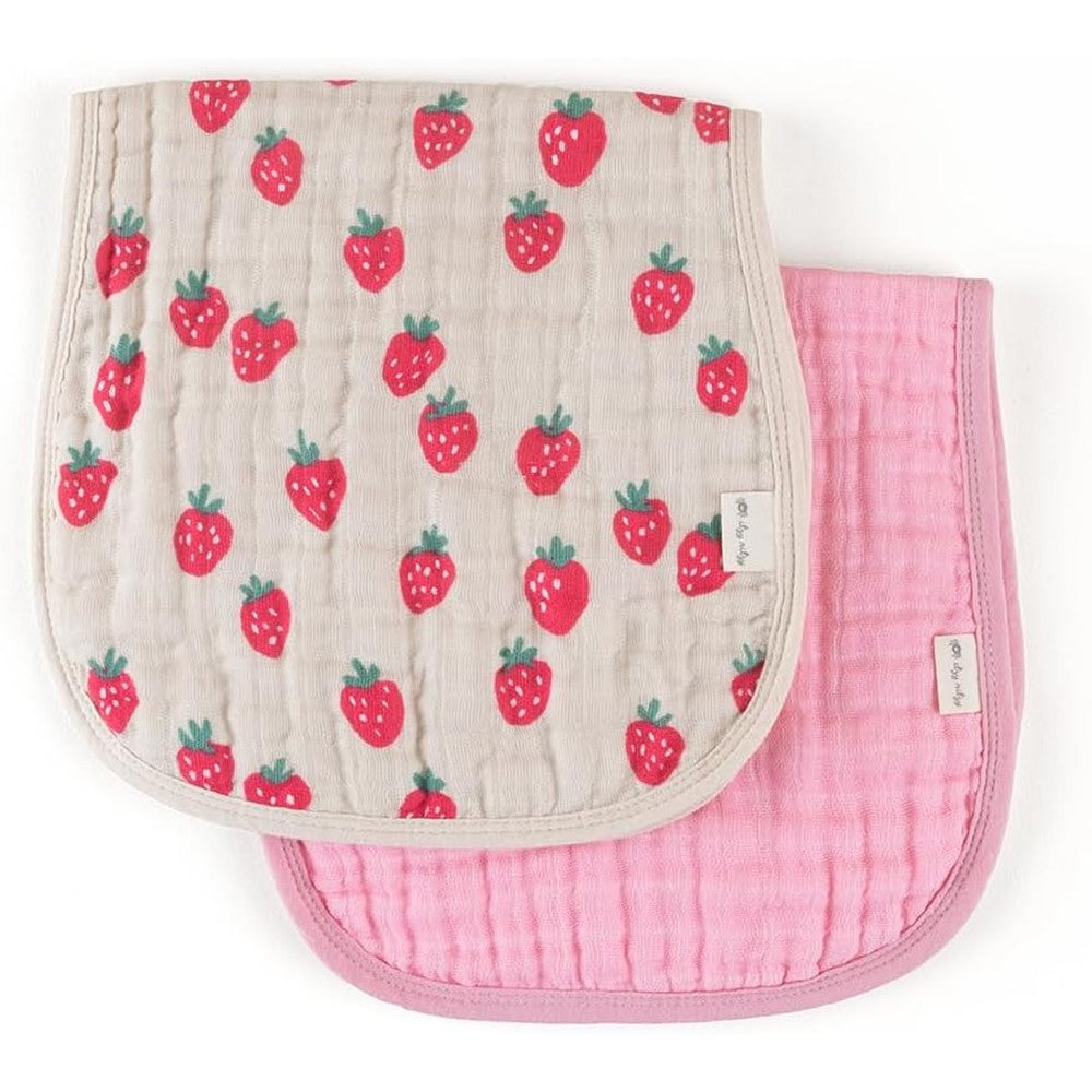 Itzy Ritzy Set of 2 Baby Burp Cloths Strawberry front view showing the strawberry pattern.