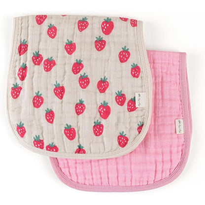 Itzy Ritzy Set of 2 Baby Burp Cloths Strawberry front view showing the strawberry pattern.