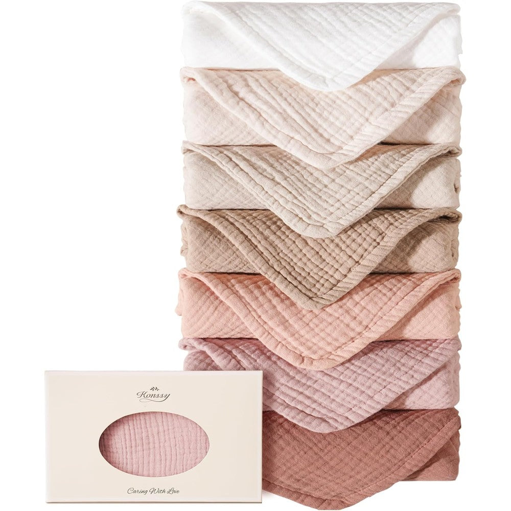 Konssy muslin baby burp cloths 7 pack front view