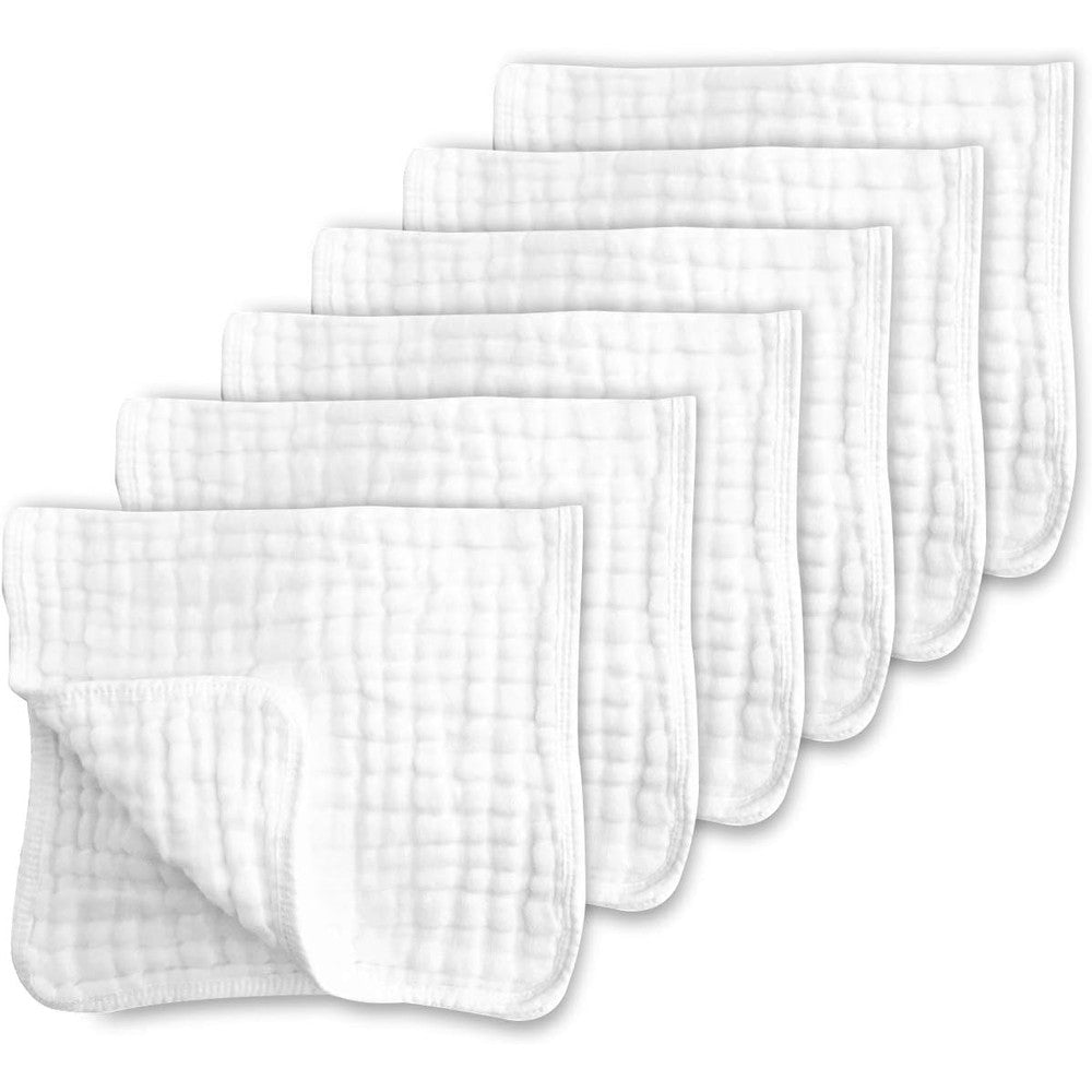 CottCare muslin baby burp cloths white 6 pack front view