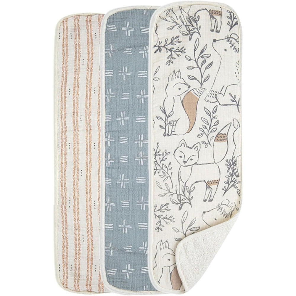 Crane Baby woodland animal muslin burp cloths front view
