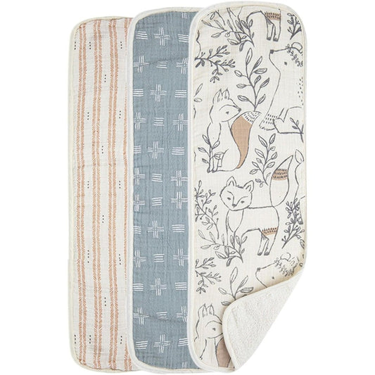 Crane Baby woodland animal muslin burp cloths front view