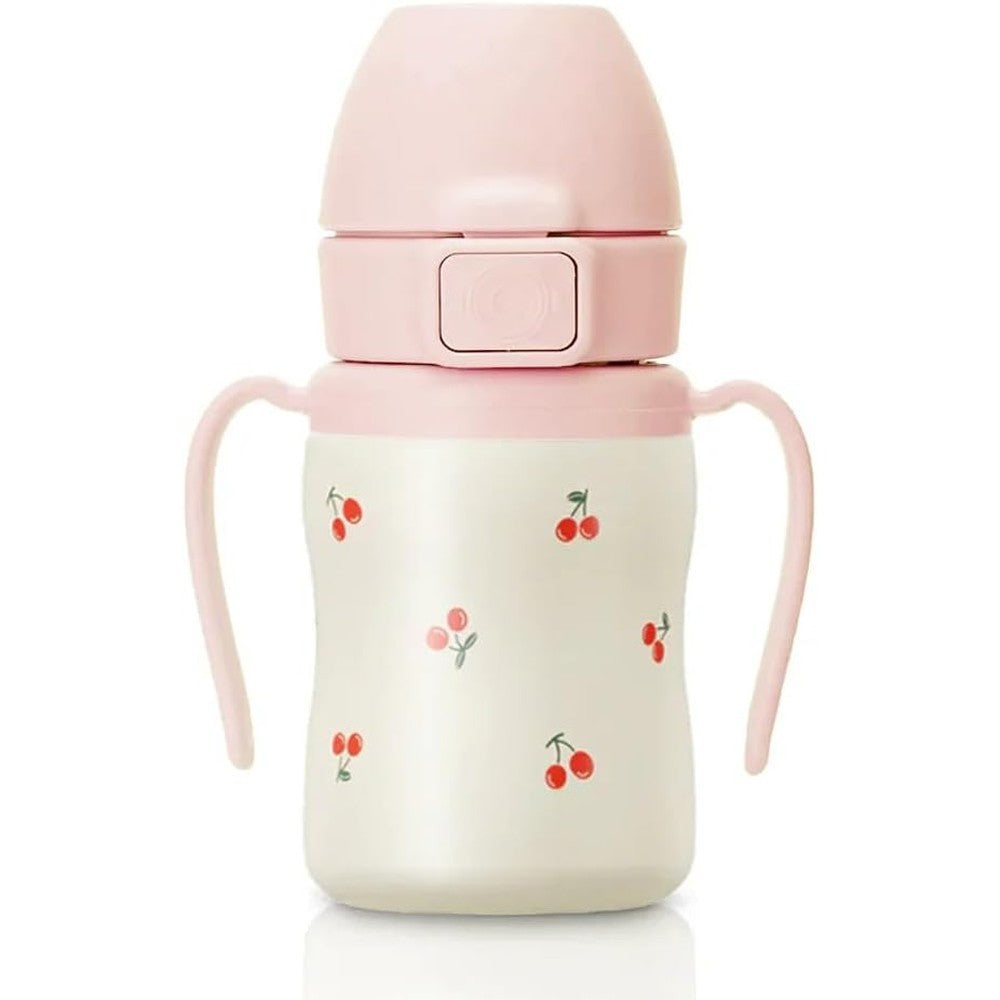 Grosmimi cherry pattern insulated 316 stainless steel straw cup front view