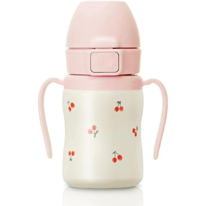 Grosmimi cherry pattern insulated 316 stainless steel straw cup front view