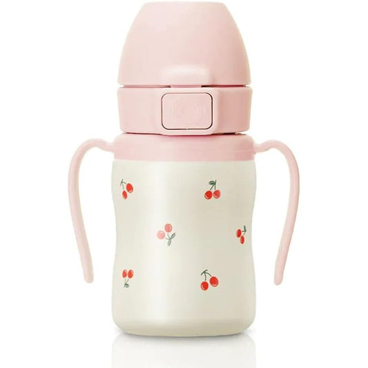 Grosmimi cherry pattern insulated 316 stainless steel straw cup front view