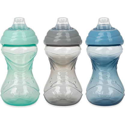 Nuby Clik-It Soft Spout No-Spill Easy Grip Sippy Cup front view showing neutral colors.