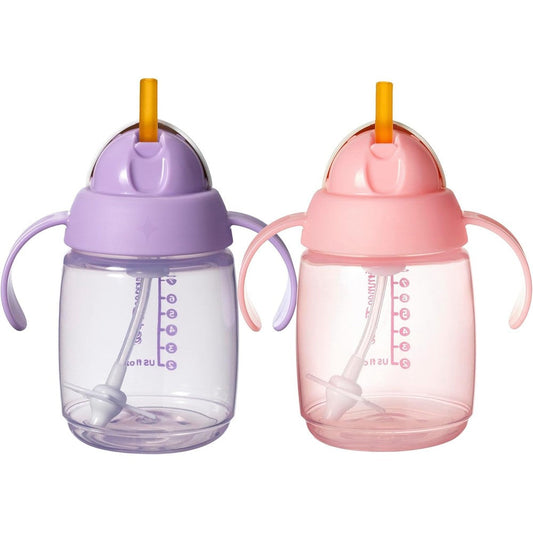 Tommee Tippee Starter Weighted Straw Sippy Cup Pink and Purple front view