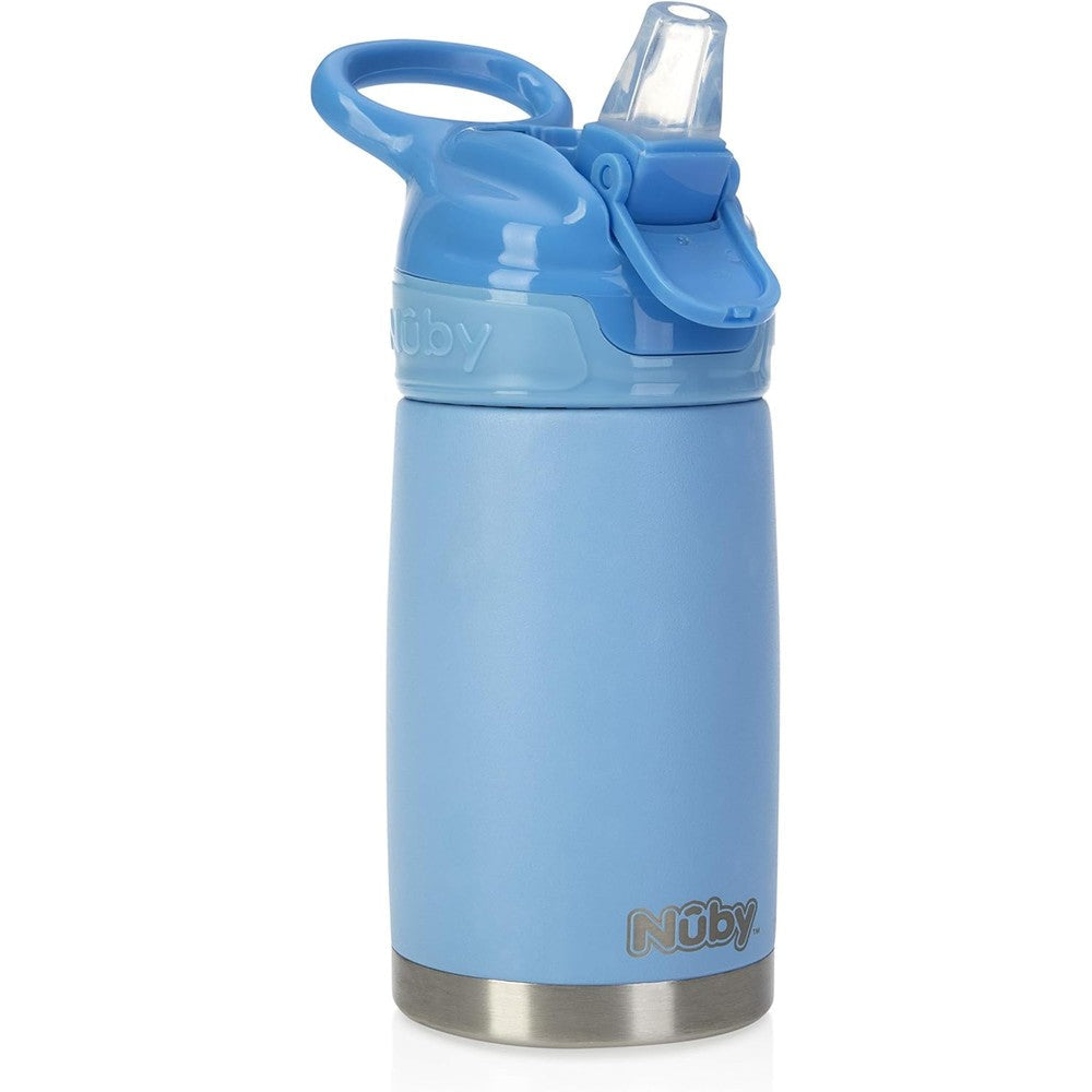 Nuby Thirsty Kids No Spill Stainless Steel Travel Cup front view in blue color