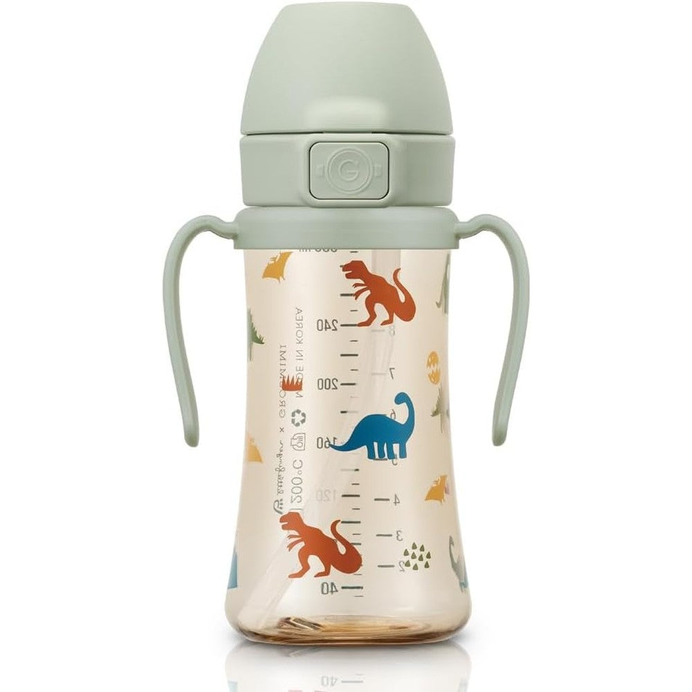 Grosmimi Flip Top Spill Proof Sippy Cup dinosaur design front view