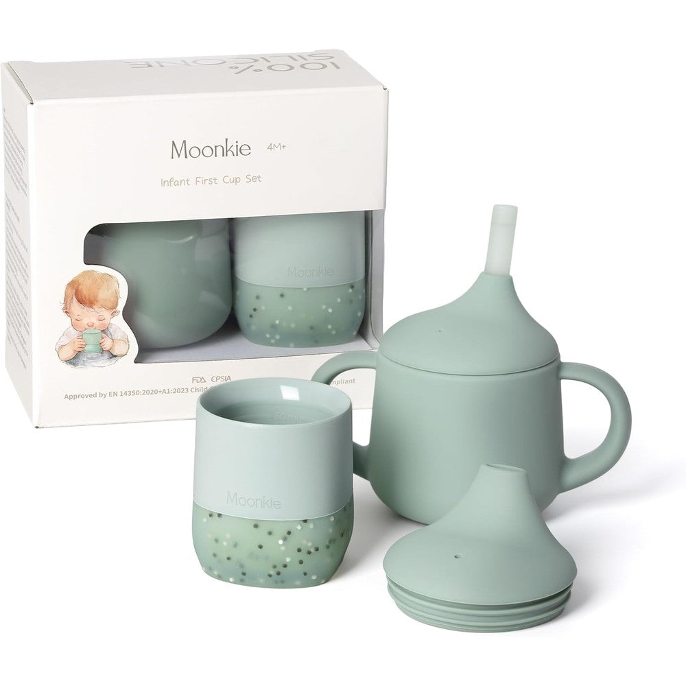Moonkie baby training cup set mint front view