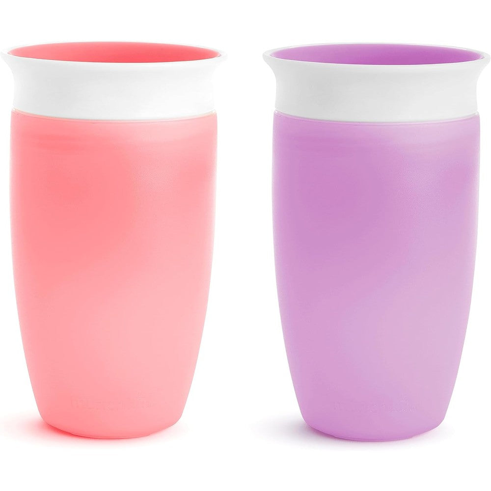 Munchkin Miracle 360 Sippy Cup 2 Pack front view showing pink and purple colors