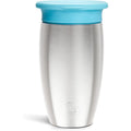 Munchkin Miracle 360 Stainless Steel Sippy Cup front view showing the blue insulated toddler tumbler.