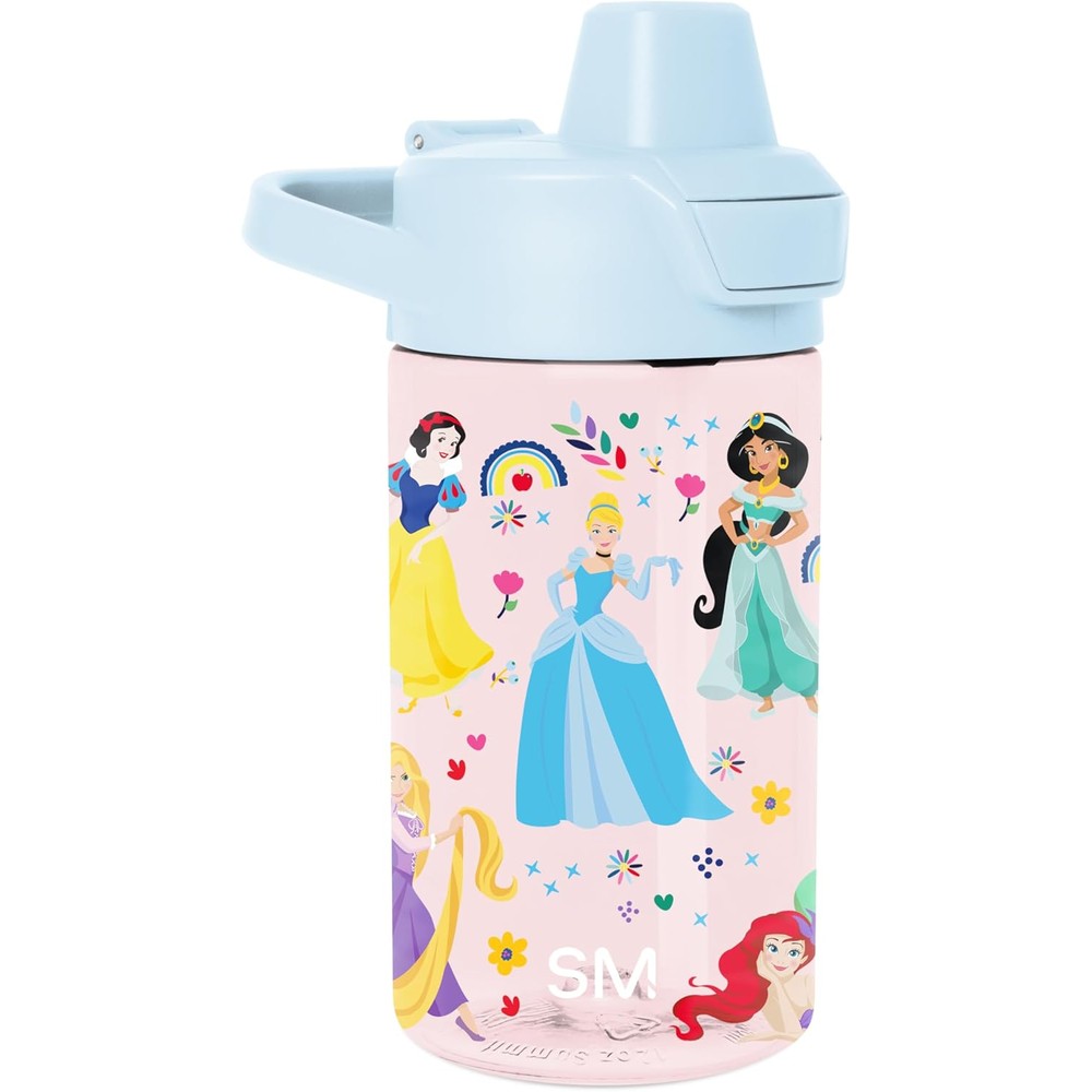 Simple Modern Disney Princess kids water bottle front view featuring vibrant princess rainbows print.